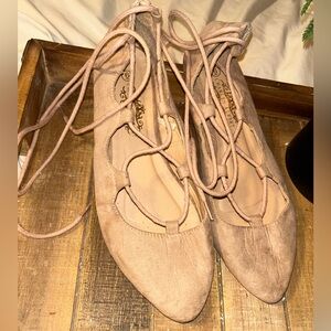 Charles Albert Taupe Lace-Up Flats